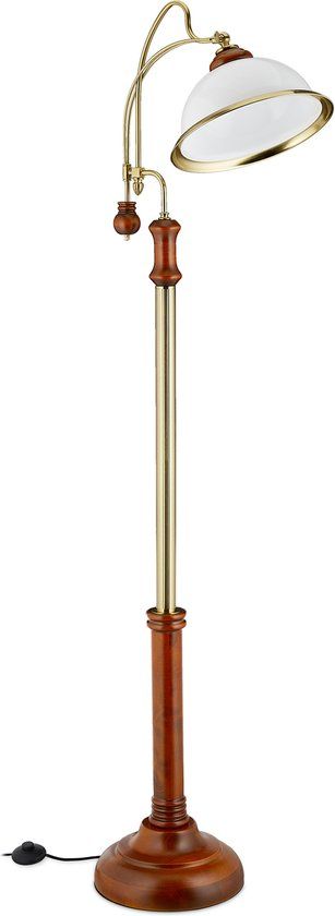 Vloerlamp - houten voet - staande lamp E27 - retro - bruin/wit/goud