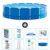 Intex Rond Frame Zwembad - 457 x 122 cm - Blauw - Inclusief Pomp - Ladder - Grondzeil - Afdekzeil - Filter - Loungebed - 9-delig
