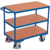 Variofit Wagen met 3 houten plateaus en horizontale stang - Draagvermogen 400 kg