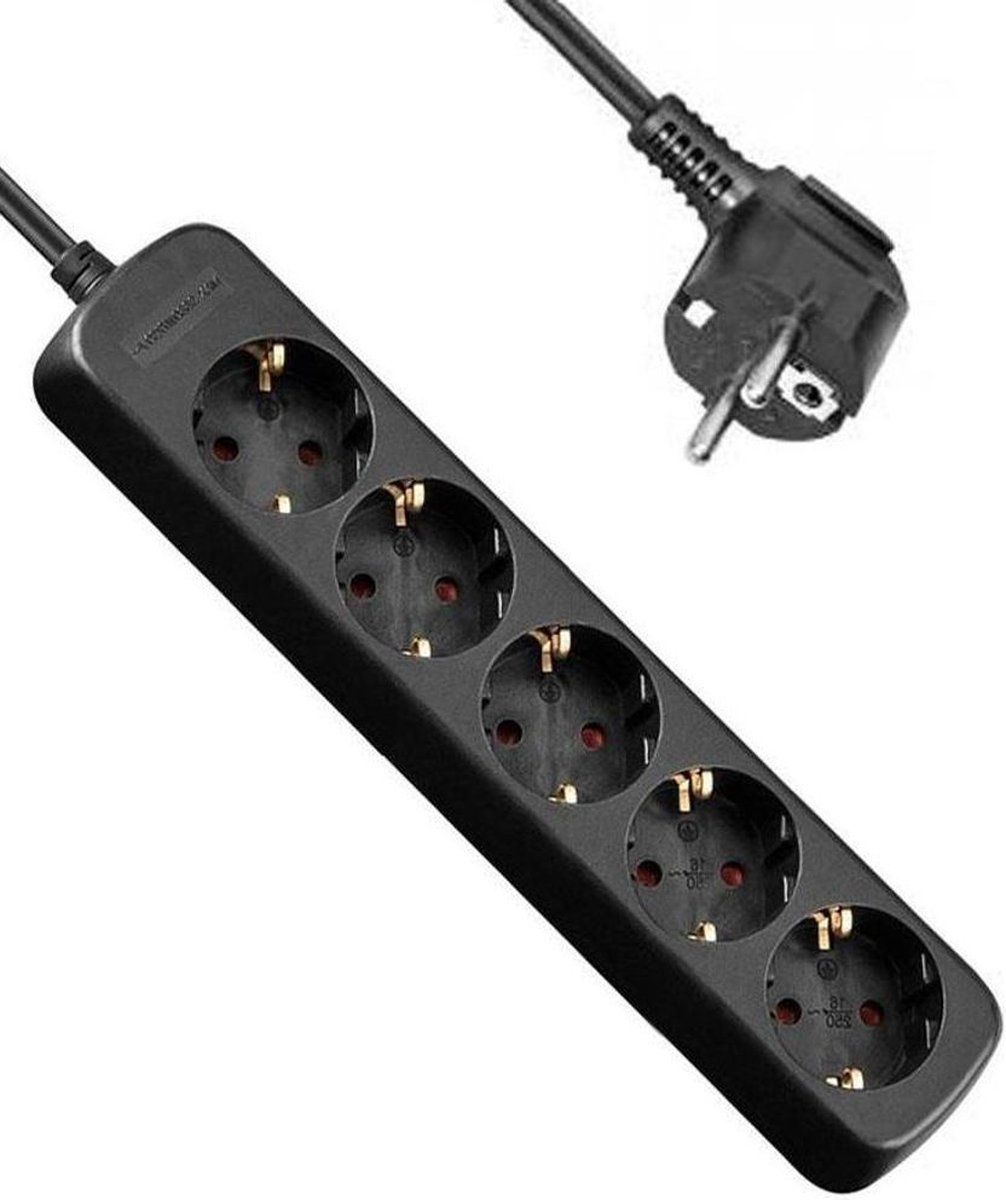 Allteq Stekkerdoos - 5-voudig - 5 meter - Zwart