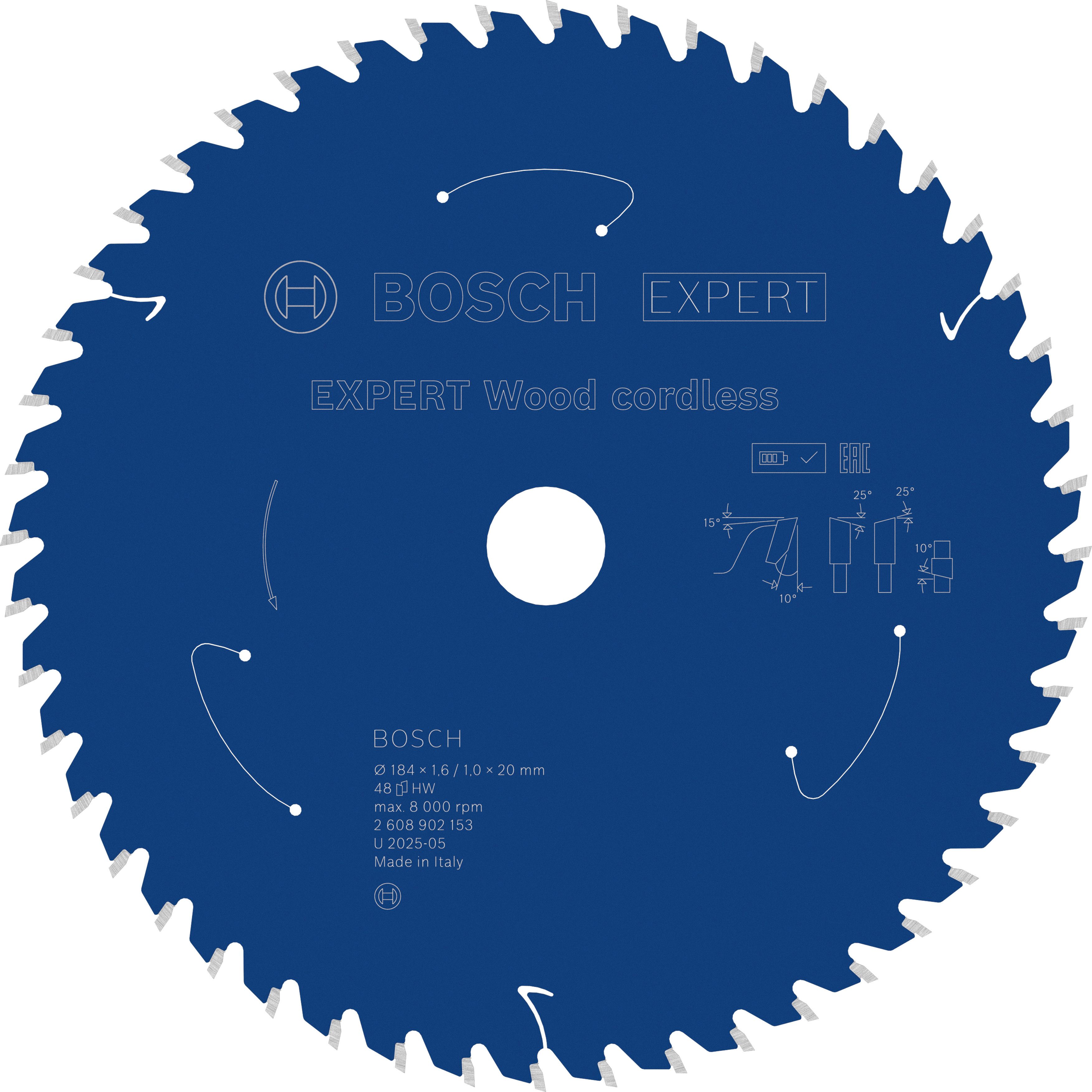 Bosch Accessoires EXPERT Wood cordless Cirkelzaagblad | 184 x 1,6/1 x 20 mm | T48 - 2608902153