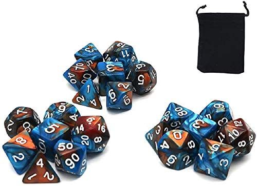 DollaTek Polyedrale Dobbelstenen Set Tafelspellen Dobbelstenen 3 Sets Dobbelstenen 3 x 7 (21 Stuks) Matrijsserie D20 D12 D10 D8 D6 D4 DND Dobbelstenen DND RPG MTG Dubbele Kleuren Eén Stuk (Groen en Goud)