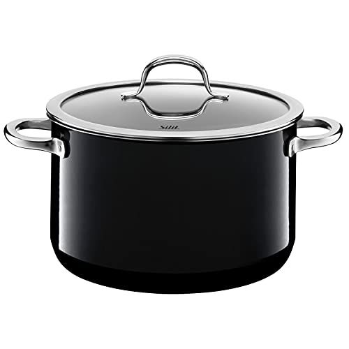 Silit Passion Black kook-/vleespan, hoog, 24 cm, glazen deksel, 6,4 l, Silargan functionele keramiek, pot inductie, zwart