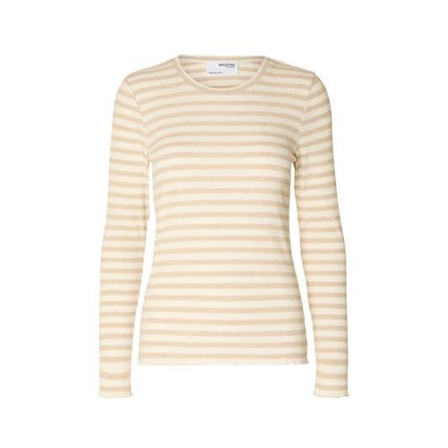 SELECTED FEMME Gestreepte Top Met Katoen - Ecru/Beige