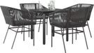 Maison Exclusive - Ensemble de jardin, 5 pièces, avec coussins, noir, en polyrotin, avec plateau en verre