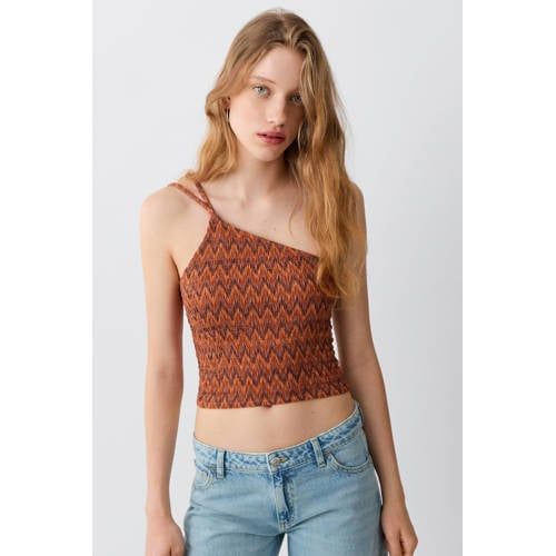 MANGO TEEN cropped top met smockwerk en print - donkeroranje