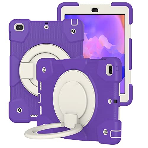 Romon Switte beschermhoes voor iPad 7 / iPad 8 / iPad 9 10.2, robuuste en stabiele beschermhoes voor kinderen met 3-in-1 displaybescherming, schokbestendig, met standaard voor 360° ring (donkerpaars)