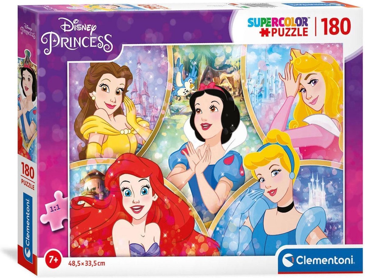 Clementoni 29311, Princess Supercolor puzzel voor kinderen, 180 stuks, leeftijd 7 jaar plus