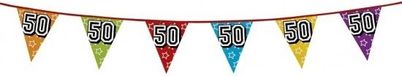 Merkloos / Sans marque Boland Vlaggenlijn 50 jaar - 3x - multicolor - glitters - 8 meter - kunststof
