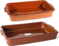 Gerimport Ovenschalen set - 2x st - 4 liter en 8,5 liter - aardewerk - terracotta - ovenschotels/serveerschalen
