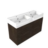 Saniclass Set meuble de salle de bain avec cadre en bois - 120x45x72cm - Lavabo Legend en céramique blanc - 2 vasques - 2 trous de robinet - 2 tiroirs - chêne mat charcoal (bois) SW1578607/SW1382551