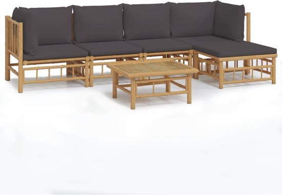 vidaXL 6-delige Loungeset met kussens bamboe donkergrijs