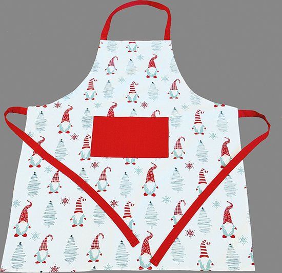 Kerst Schort - Katoen - Wit/Rood - Wichtels - 70x85cm