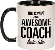 Bellatio Decorations Awesome coach mok - Zwart met wit - Keramiek - 300 ml