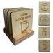 Houten onderzetters met bierthema met houder | Set van 4 verschillende grappige onderzetters met lasergegraveerde ontwerpen | Unieke rustieke moderne bardecoratie en accessoires voor mannengrot voor