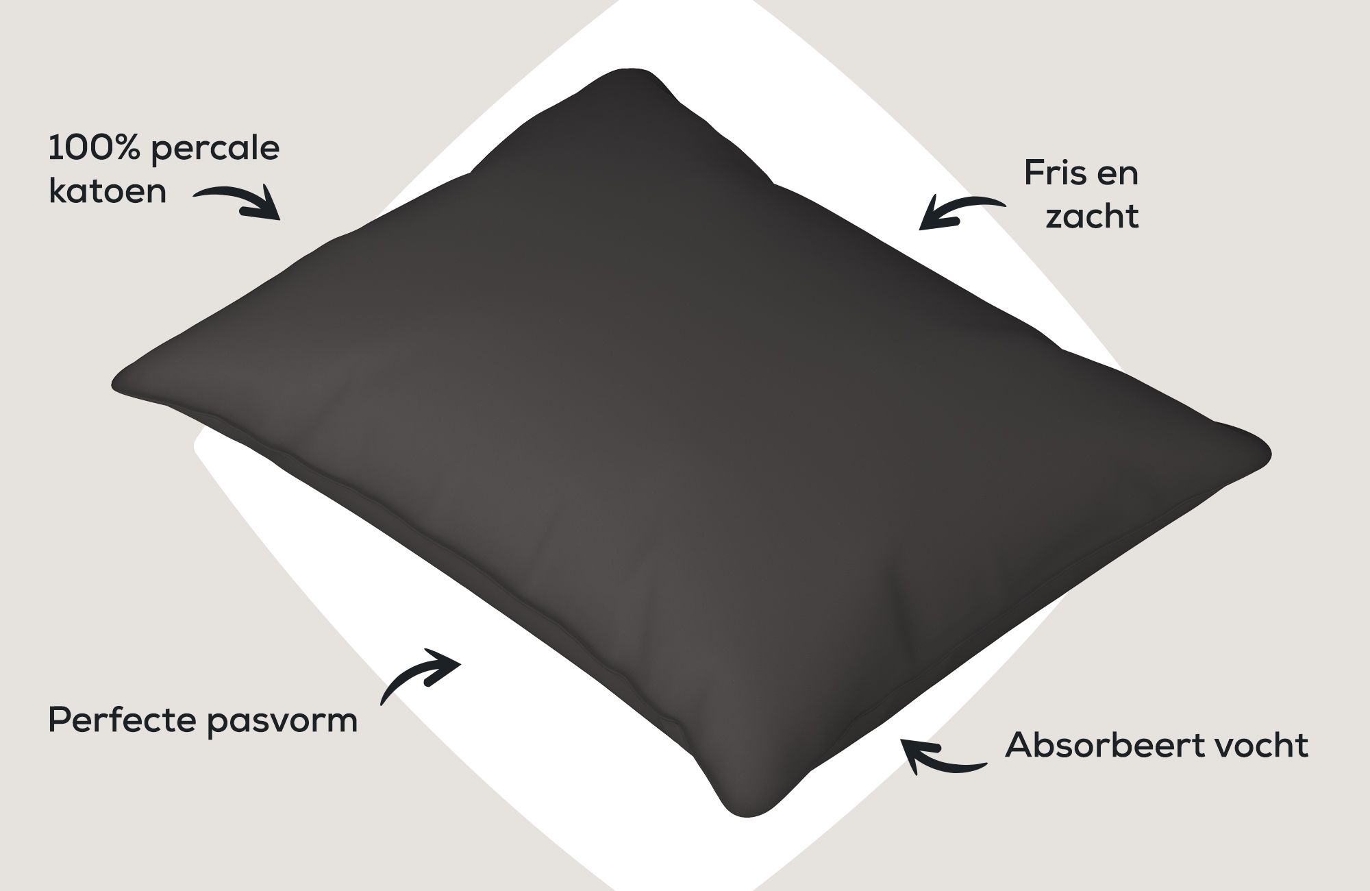 Dixxius Kussenslopen Excellent Percale Katoen Anthracite (set van 2)