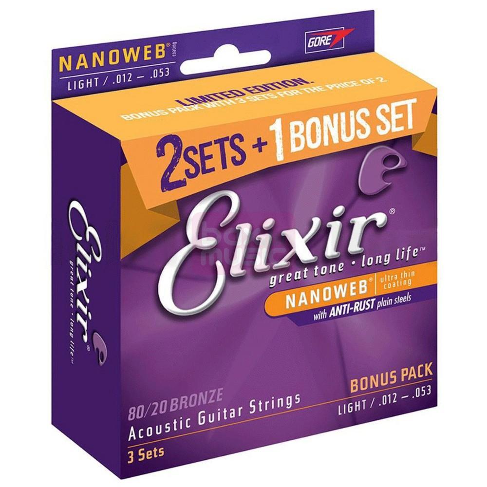 Elixir 16539 3-Pack 80/20 Bronze Nanoweb 12-53 11052