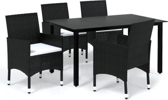 vidaXL 5-delige Tuinset met kussens poly rattan zwart