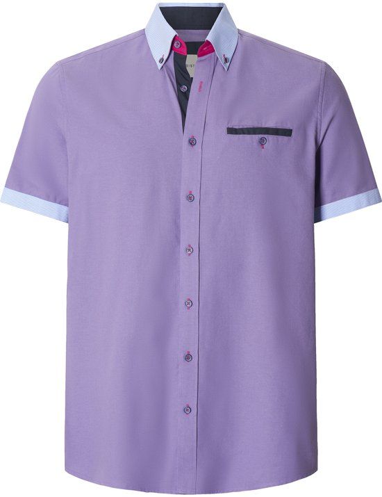 Babista Heren Overhemd Korte Mouwen - Lila - Katoen - Regular Fit - Plus Size