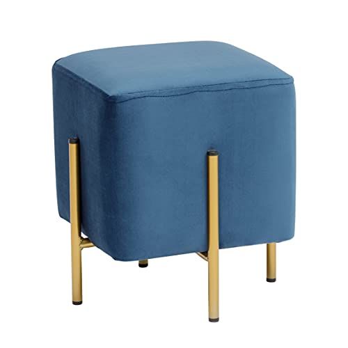 Baroni Home Kruk voetenbank - Fluweel - Blauw - 33x33x38 cm
