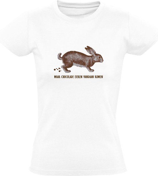 Sol's Dames T-shirt - Waar chocolade eireren vandaan komen - 4XL - Wit