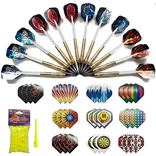 Darting Bull Brand AM09075 Set met 12 darts, 30 flights en 200 punten, unisex volwassenen, goud, eenheidsmaat