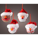 Lumineo Kerstbal met Kerstmuts LED 7x6,6x7,5cm 4 Assorti