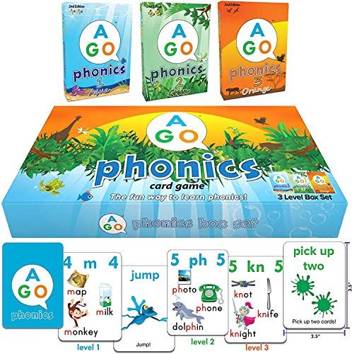 AGO Phonics Card Game (3 Level Box Set) - Build reading skills, learn words and phonics sounds - All while playing a fun card game!