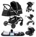 Poussette 3-en-1 - Modèle H739 - Poussette combinée, fonction couchage, unité d'assise réglable, compatible avec sièges auto, pliable, capacité de charge 20 kg, noir intégral