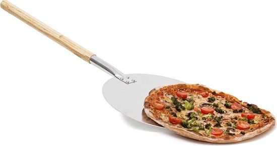 Relaxdays Pizzaschep Rond - Aluminium - Ø 30 cm - Professioneel - Pizzaspatel - Beige/Zilver