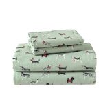 Laura Ashley - Kingsize lakenset, katoenen flanellen beddengoed, geborsteld voor extra zachtheid en comfort (Holiday Pups Green, King)