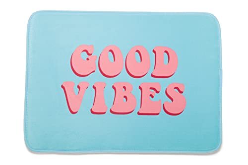 Home Sweet Home - Badmat "Good Vibes" van schuim, antislip, 70 x 50, lichtblauw