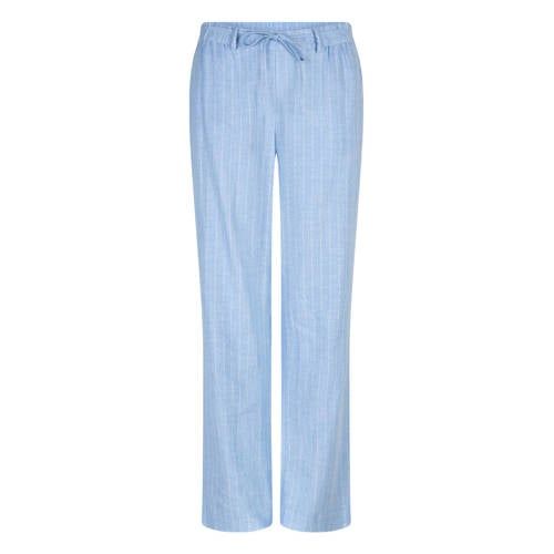 Red Button straight regular waist casual broek met linnen met krijtstreep lichtblauw