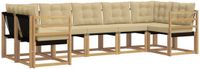vidaXL Hoek loungeset 4 zitplaatsen acacia hout wit en beige