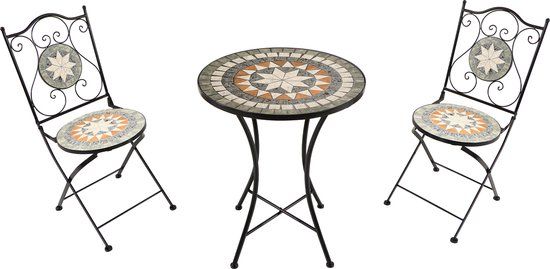 AXI Amélie 3-delige Mozaïek Bistroset Ster Grijs/bruin - Metalen frame met keramische tegel - Balkonset 2 stoelen en tafel