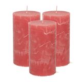 Atmosphera Stompkaars/cilinderkaars - 3x - rood - 7 x 13 cm - rustiek model