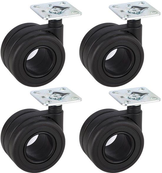 Dörner + Helmer Design dubbele wielen polyamide - robuuste zwenkwielen 240 kg draagvermogen meubelwielen kogellagers 65 mm, zwart
