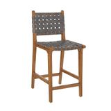 Ball & Cast Woven Counter Stool Kitchen Counter Hoogte Barstool Backrest Wooden Weave Stool, Dark Grey Faux Leather