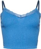 Superdry Geribbelde tanktop met kanten randje Dames Blush Blue Marl