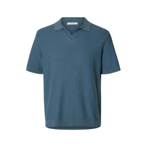 Selected regular polo met linnen gebreid blauw