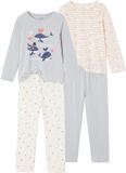 Vertbaudet Set van 2 meisjespyjama's, Gestreept, Lange mouw, Katoen, Beige, Maat 158