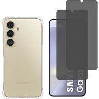 Phonillico® Schokbestendig hoesje voor Samsung Galaxy S24 PLUS en 2 zwarte geharde glazen Anti Spy Glass Screen Protection