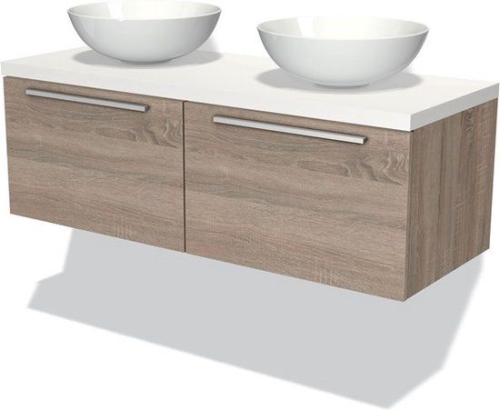 Maxaro Badkamermeubel Modulo Plato Eiken 120cm 2 Lades Vlak Mat Wit