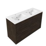 Saniclass SW1578607/SW804533 Holz Frame Badkamermeubelset - 120x45x62cm - Vygo keramische wastafel wit - 2 wasbakken - 2 kraangaten - 2 lades - mat eiken charcoal