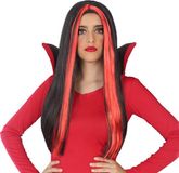 Atosa Heksenpruik lang haar - zwart/rood - dames - Halloween