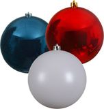 Kaemingk B.V. 3x stuks grote kerstballen van 20 cm glans van kunststof rood blauw en wit
