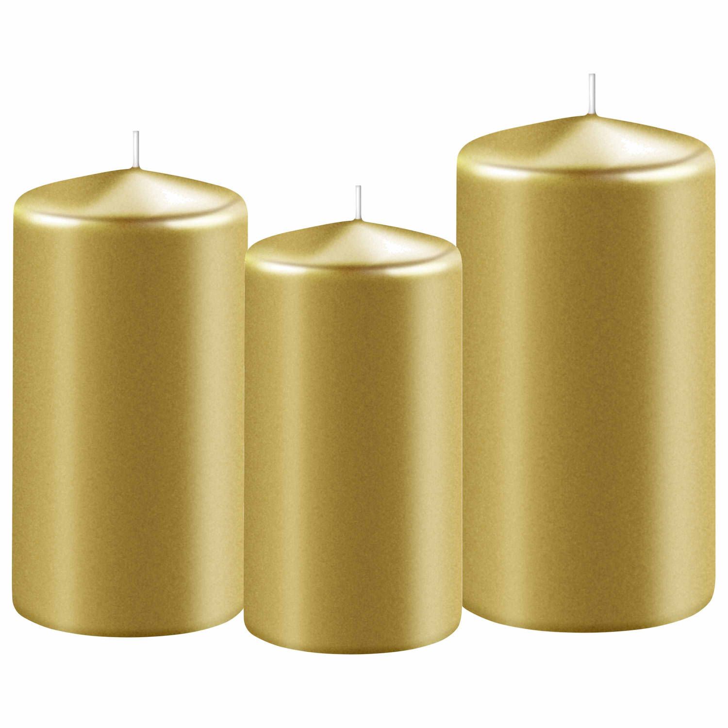 Enlightening Candles Set van 3x gouden stompkaarsen 10-12-15 cm - Sfeer kaarsen voor binnen