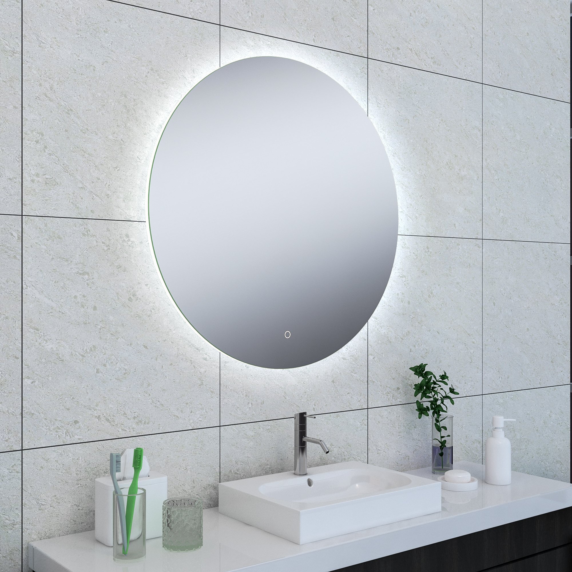 Wiesbaden Soul Rond 80x80cm Geintegreerde LED Verlichting Verwarming Anti Condens en Touch Schakelaar chroom