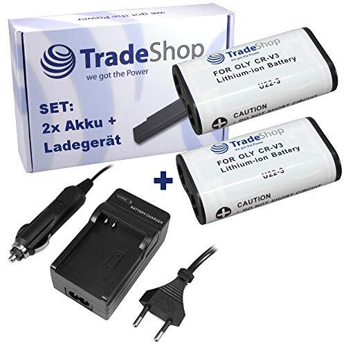 Trade Shop 3-in-1 set: 2 x Li-Ion accu 2000 mAh + acculader met auto-adapter compatibel met Pentax Optio 330-GS 43-W Is D IST DS DL S30