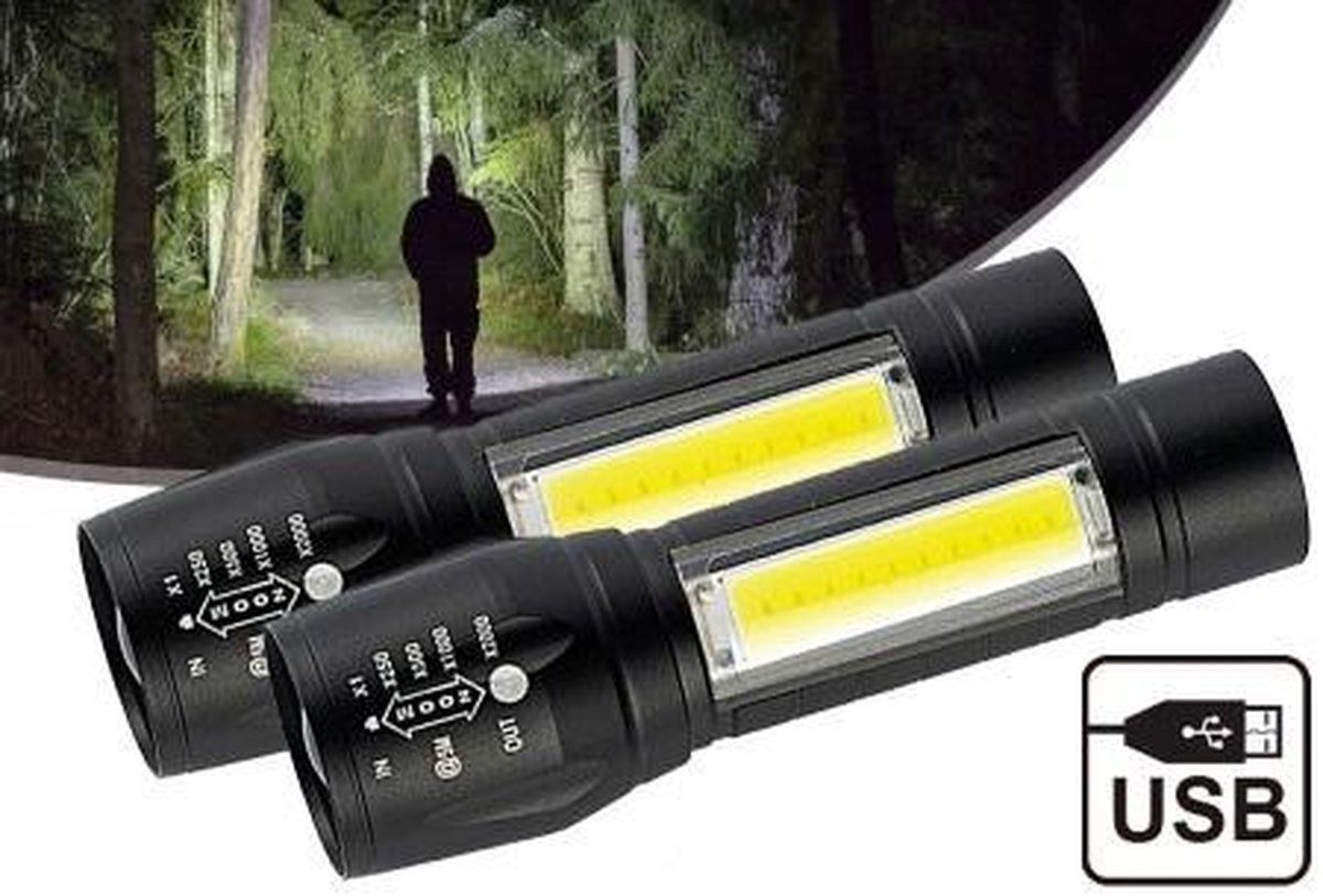 Bantach Zaklamp Oplaadbaar 2000 Lumen - Waterproof - Zwart